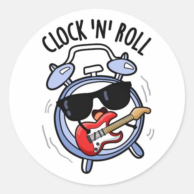 Pegatina Redonda Clock And Rolly Funny Rock Pun (Anverso)
