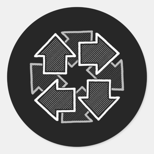 Pegatina Redonda Clockwise Arrows Minimal Geometric Black Variant 2 (Anverso)