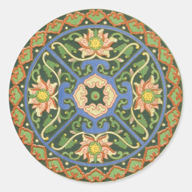 Pegatina Redonda Cloisonne China Patter Asia Oriental (Anverso)