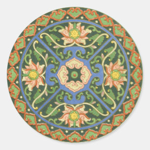 Pegatina Redonda Cloisonne China Patter Asia Oriental