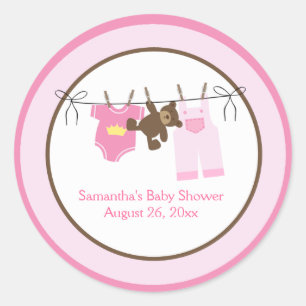 Pegatina Redonda Clothesline Baby Girl CIRCLE Personalizado Favor P