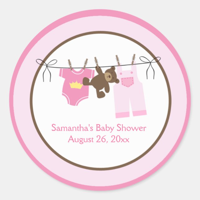 Pegatina Redonda Clothesline Baby Girl CIRCLE Personalizado Favor P (Anverso)