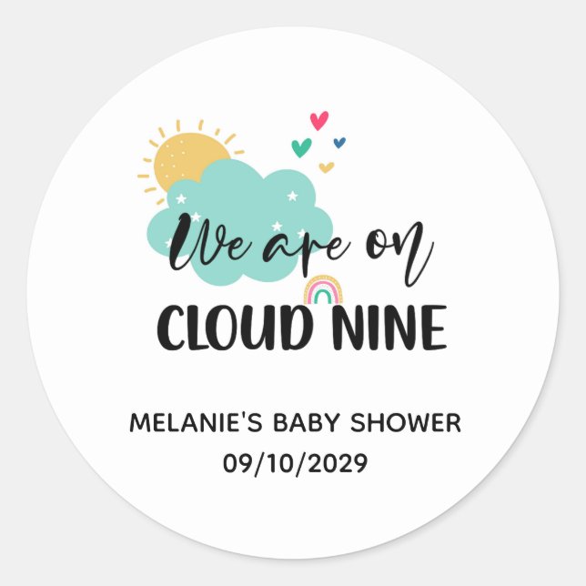 Pegatina Redonda Cloud Nine Baby Shower  (Anverso)