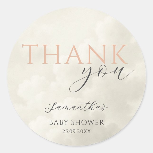 Pegatina Redonda Cloud Nine Modern Baby Shower Thank You (Anverso)