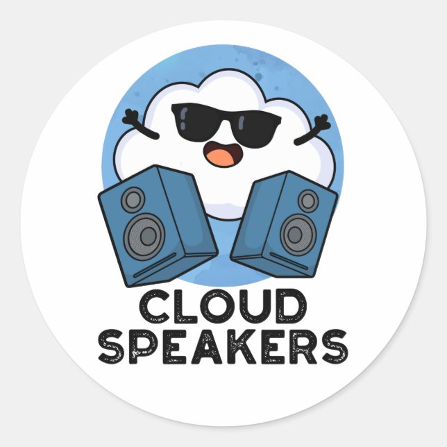 Pegatina Redonda Cloud Speakers Funny Weather Pun (Anverso)