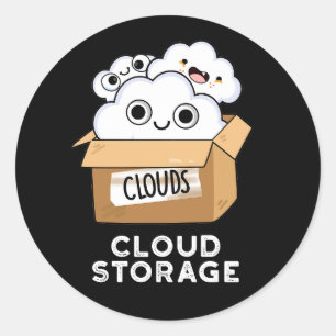 Pegatina Redonda Cloud Storage Funny Weather Technology Pun Dark BG