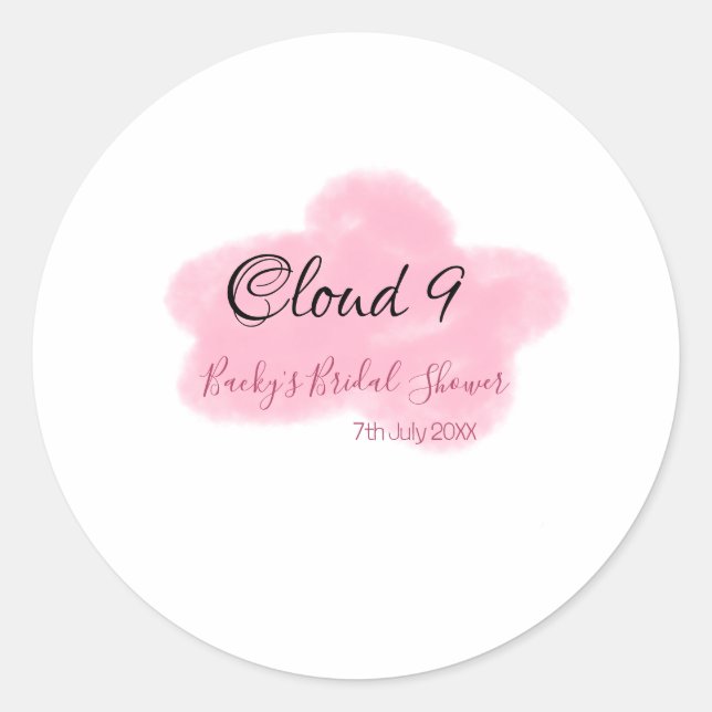 Pegatina Redonda Clouds nine red pastel bridal shower namedate (Anverso)