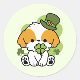 Pegatina Redonda Clover Pup Love - Diseño de perros del Día de San