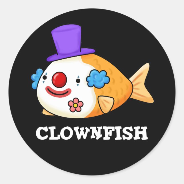 Pegatina Redonda Clownfish Gracioso Pescado Animal Pun Dark BG (Anverso)