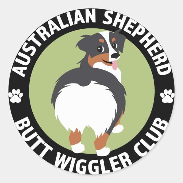 Pegatina Redonda Club Australiano Shepherd Butt Wiggler (Anverso)