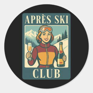 Pegatina Redonda Club de Après Ski Esquí Retro Après Ski Vacaciones