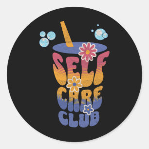 Pegatina Redonda Club de Autocuidado Flores Lindas Positividad Yoga