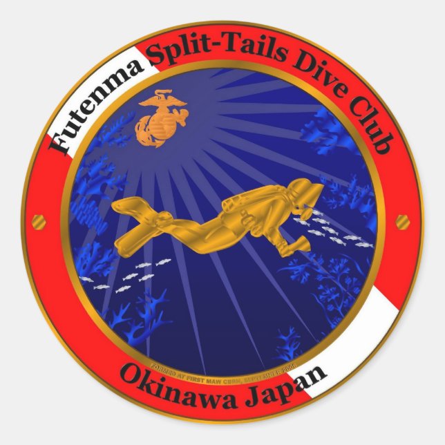 Pegatina Redonda Club de buceo con caracoles divididos (Anverso)