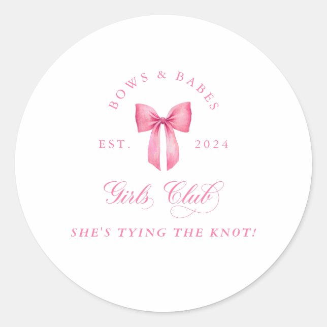 Pegatina Redonda Club de Chicas Bows and Babes Bachelorette (Anverso)