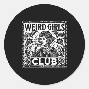 Pegatina Redonda Club de Chicas Raras Linograbado Vintage Introvert