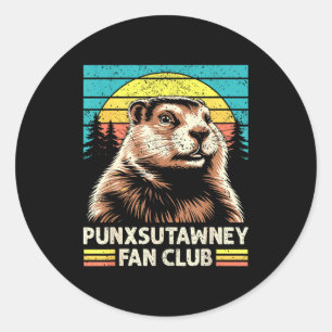 Pegatina Redonda Club de Fans Retro de la Marmota de Punxsutawney S