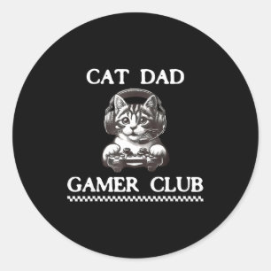 Pegatina Redonda Club de Gamer Papá Gato Divertido Amante de Gatos