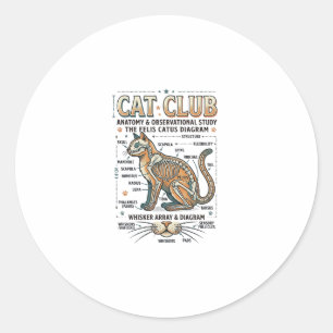 Pegatina Redonda Club de Gatos Anatomía de Gato Diagrama Científico