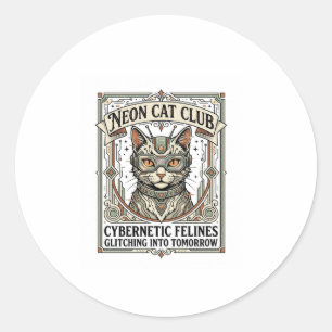 Pegatina Redonda Club de gatos neon gato ciberpunk arte vectorial v
