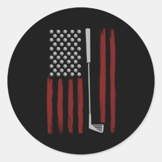 Pegatina Redonda Club De Golf Bandera Americana Golf Para Golf