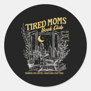 Pegatina Redonda Club de libros Moms Retro Cansado Bookish Booktrov