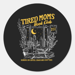 Pegatina Redonda Club de libros Moms Retro Cansado Bookish Booktrov