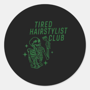 Pegatina Redonda Club de peluquero cansado esqueleto peluquero pelu