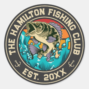 Pegatina Redonda Club de Pesca Largemouth Bass Retro Sunset