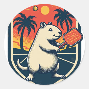 Pegatina Redonda Club de Pickleball Capybara Logo Retro - Deporte V