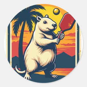 Pegatina Redonda Club de Pickleball Capybara Logo Retro Deportes Vi
