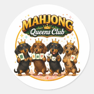 Pegatina Redonda Club de Reinas de Mahjong Perritos Dachshund Lindo