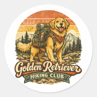Pegatina Redonda Club de senderismo para Golden Retriever