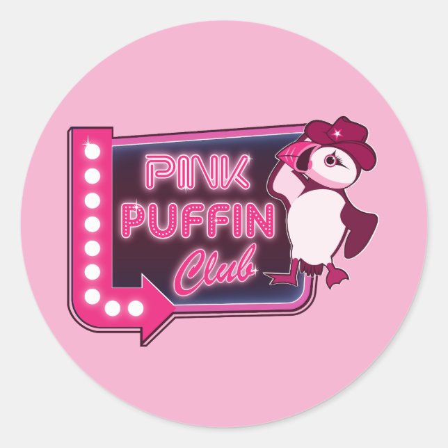 Pegatina Redonda Club Pink Puffin (Anverso)