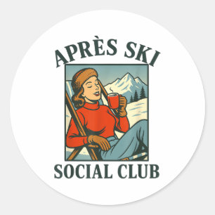 Pegatina Redonda club social de après ski vacaciones de invierno re