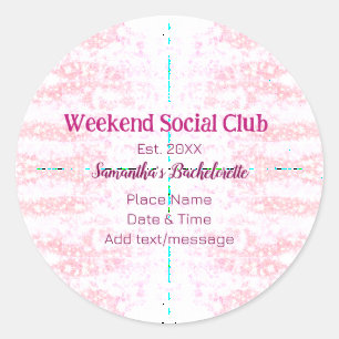 Pegatina Redonda club social del fin de semana rosa brillo despedid