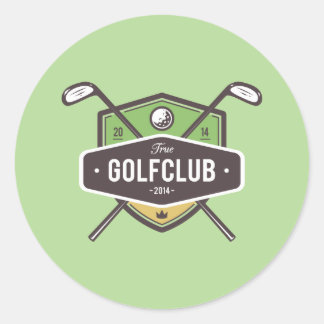 Pegatina Redonda Clubes De Golf Cruzados Con Escudo
