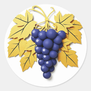 Pegatina Redonda Clúster de uvas de corte de papel con elegante