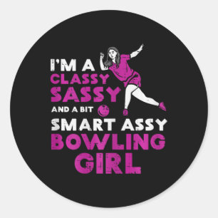 Pegatina Redonda Cly Sy Smart Bowling Chica Bowler Mujeres Chicas N
