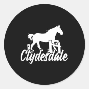 Pegatina Redonda Clydesdale Borrador de caballos Pun Hípica