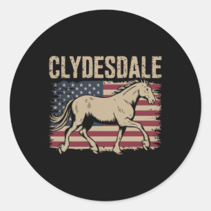 Pegatina Redonda Clydesdale Caballo Gigante Pony Caballo Montado a 