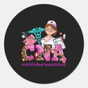 Pegatina Redonda Cna Heart Stethoscope Cinta rosa Cáncer de Mama