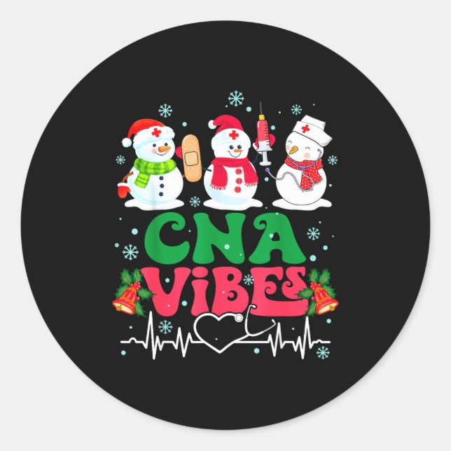 Pegatina Redonda Cna Vibes Nurse Snowman Stethoscope Santa Funny Ch (Anverso)