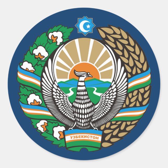 Pegatina Redonda "COA de Uzbekistán" (Anverso)