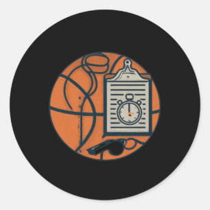 Pegatina Redonda Coach de baloncesto Whistpboard Stopwatch