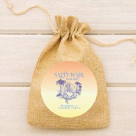 Pegatina Redonda Coastal Yellow Cowgirl Mermaid Birthday Party