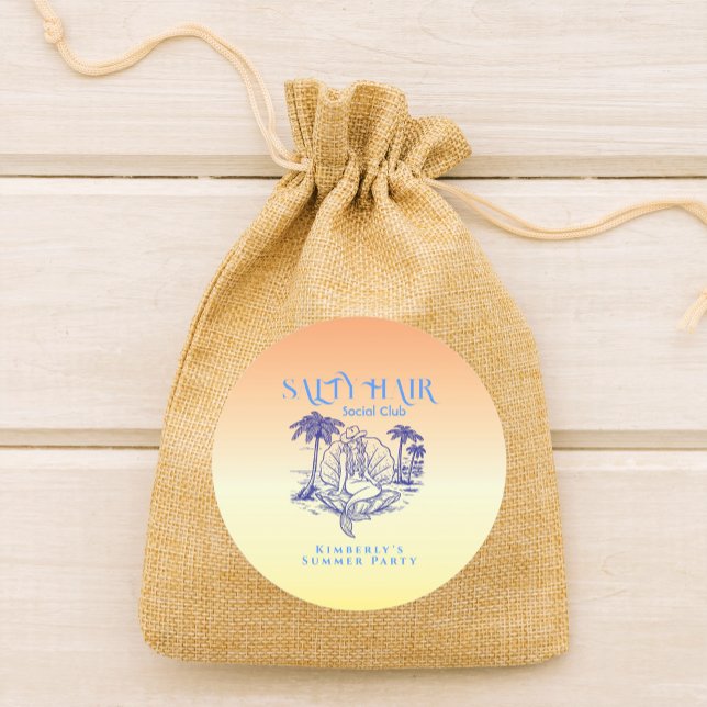 Pegatina Redonda Coastal Yellow Cowgirl Mermaid Birthday Party (Subido por el creador)