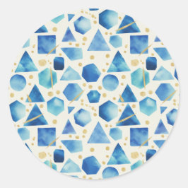 Pegatina Redonda Cobalt & Azure Watercolor Geometric Shapes & Gold