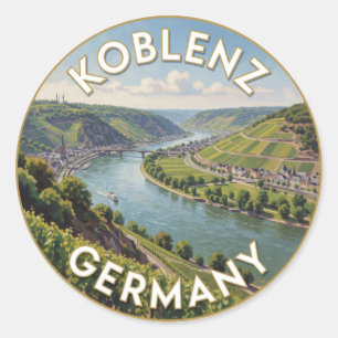 Pegatina Redonda Coblenza Alemania Deutsches Eck Confluencia de Río