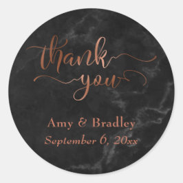 Pegatina Redonda Cobre Gracias Guión Sobre Mármol Negro