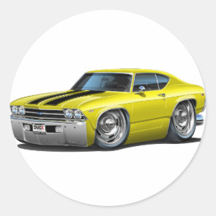 Pegatina Redonda Coche Amarillo-Negro 1969 de Chevelle